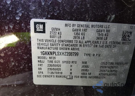 2017 GMC Acadia Denali z USA, uszkodzony, nr VIN 1GKKNPLSXHZ208799